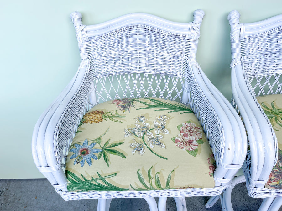 Pair of Wicker and Rattan Bar Stools
