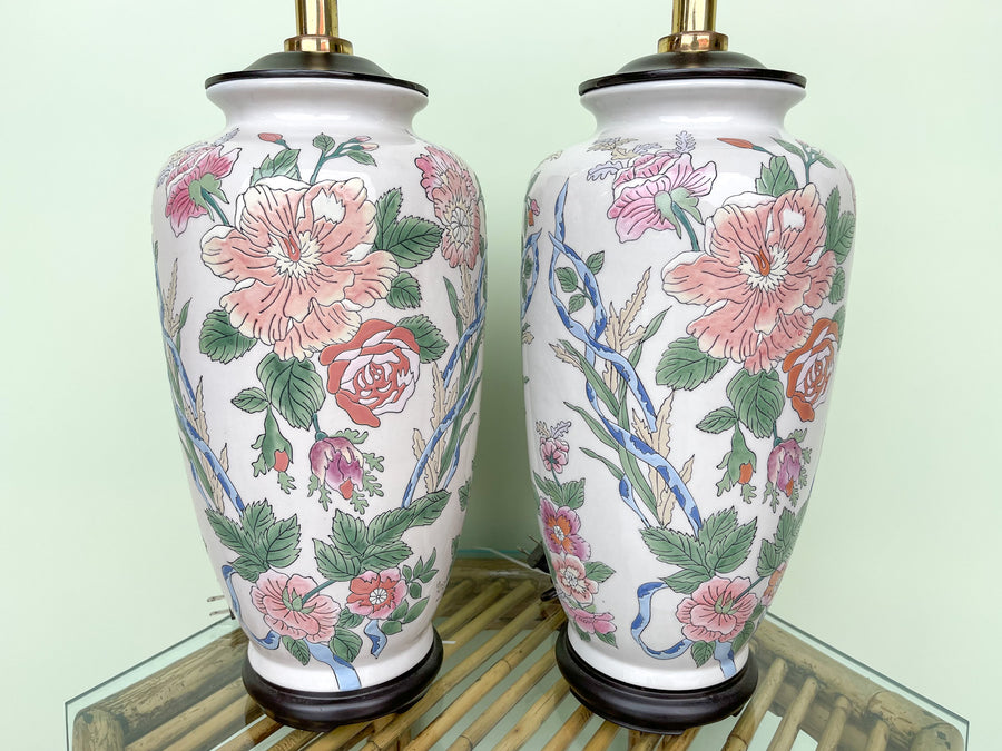 Pair of Colorful Floral Lamps