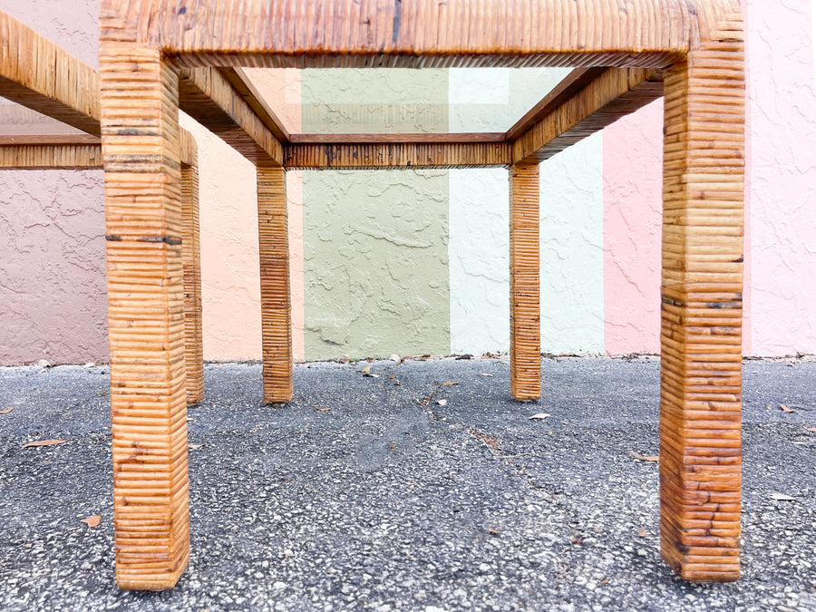 Pair of Island Chic Rattan Wrapped Side Tables