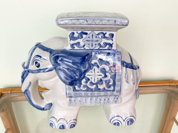 Petite Blue and White Elephant Garden Seat