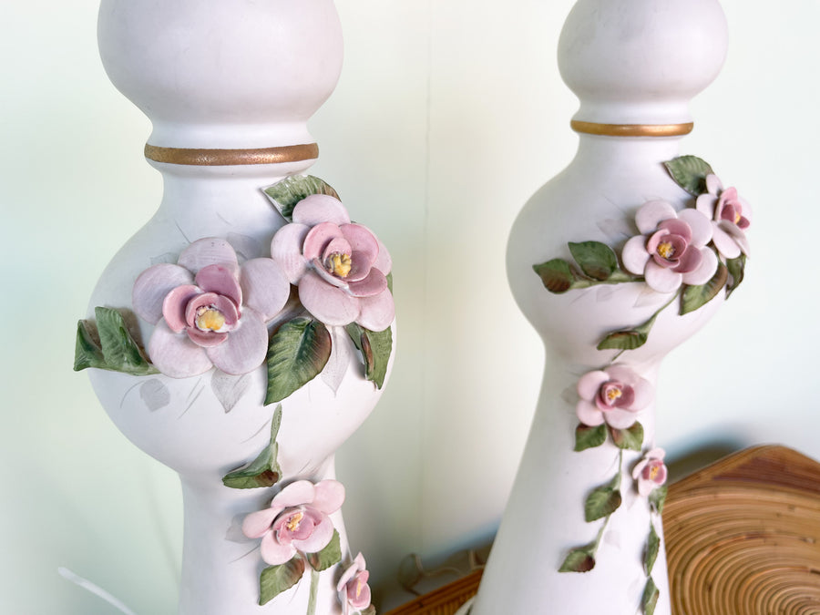 Pair of Sweet Porcelain Floral Lamps