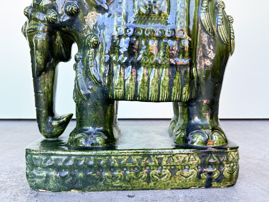Pair of Terracotta Emerald Green Elephant Garden Seats