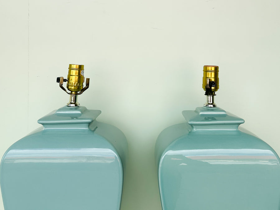 Pair of Robin Egg Blue Ceramic Lamps