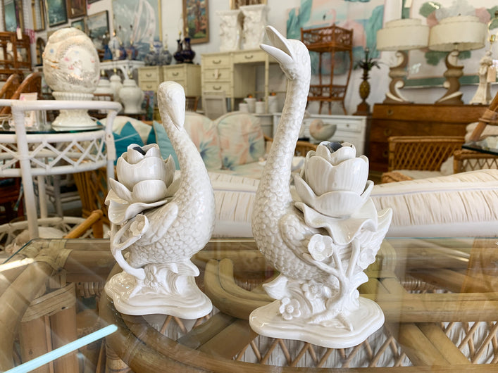 Sweet Pair of Fitz and Floyd Swan Candle Holders