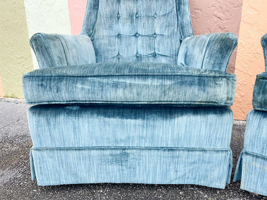 Pair of MCM Teal Upholstered Chairs