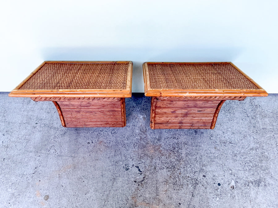 Pair of Split Bamboo Wall Shelves