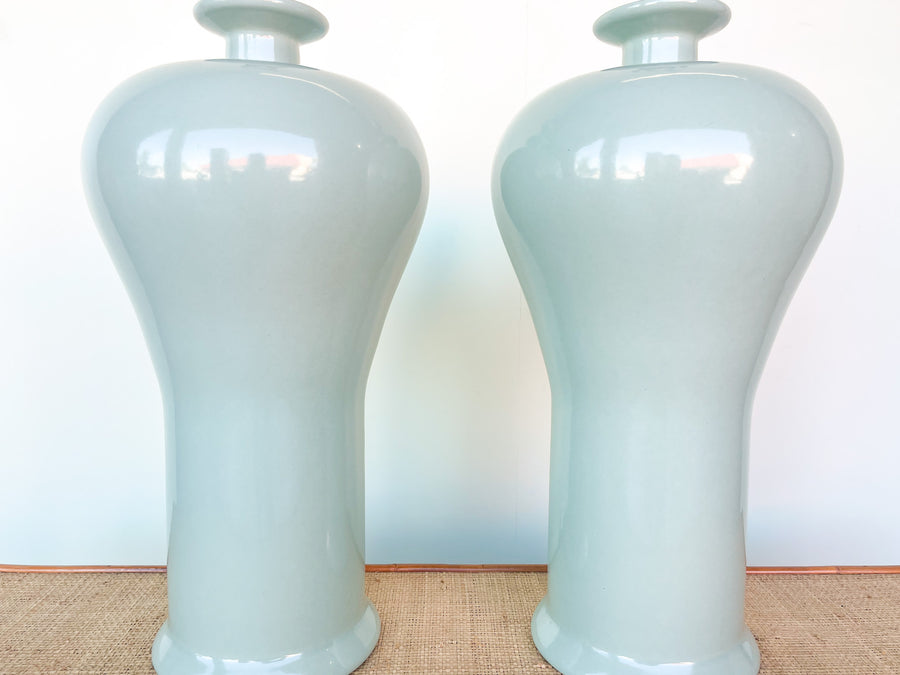 Pair of Seafoam Ceramic Lamps