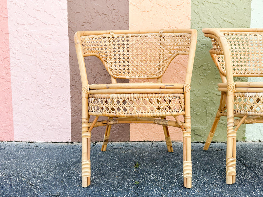 Pair of Cute Rattan and Cane Barrel Chairs