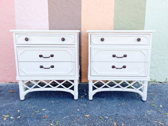 Pair of Ficks Reed Faux Bamboo Nightstands