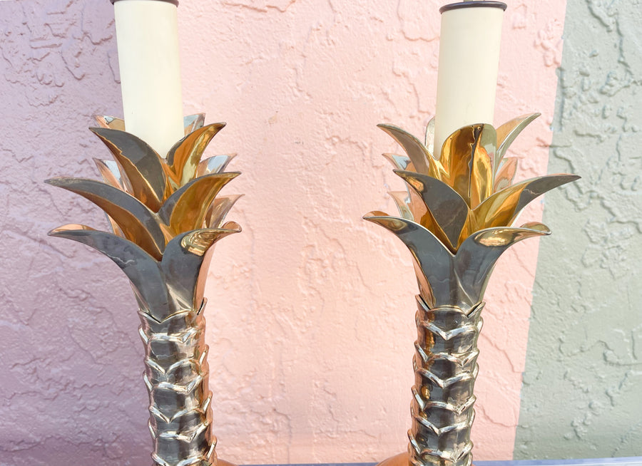 Pair of Brass Palm Tree Lamps