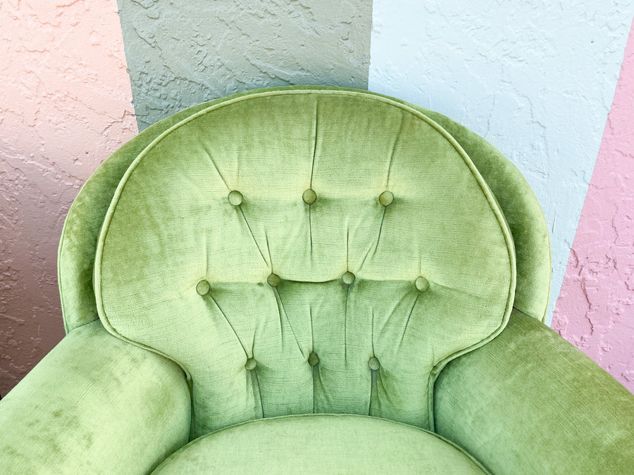 Pair of So 70s Lime Green Upholstered Swivel Chairs