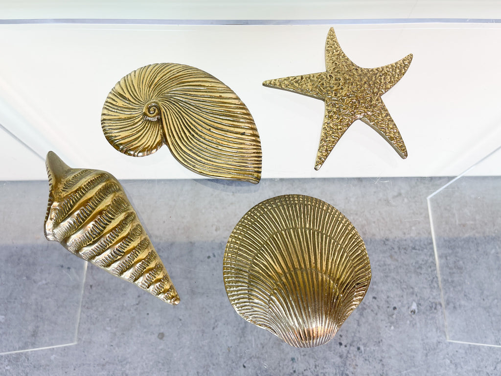 Set of Four Brass Seashell Wall Art