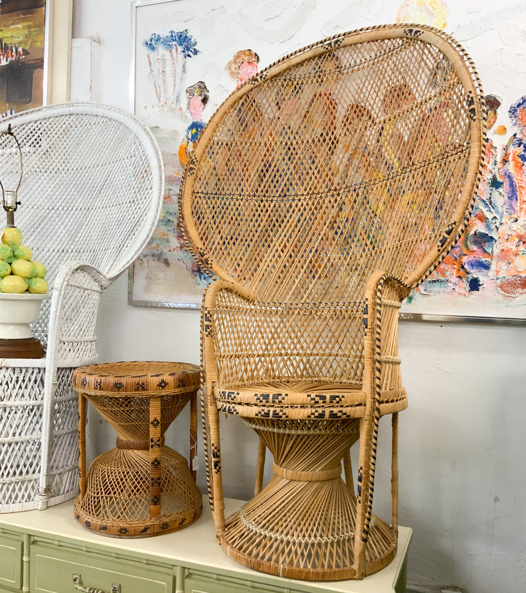 Rattan Fan Chair With Black Piping