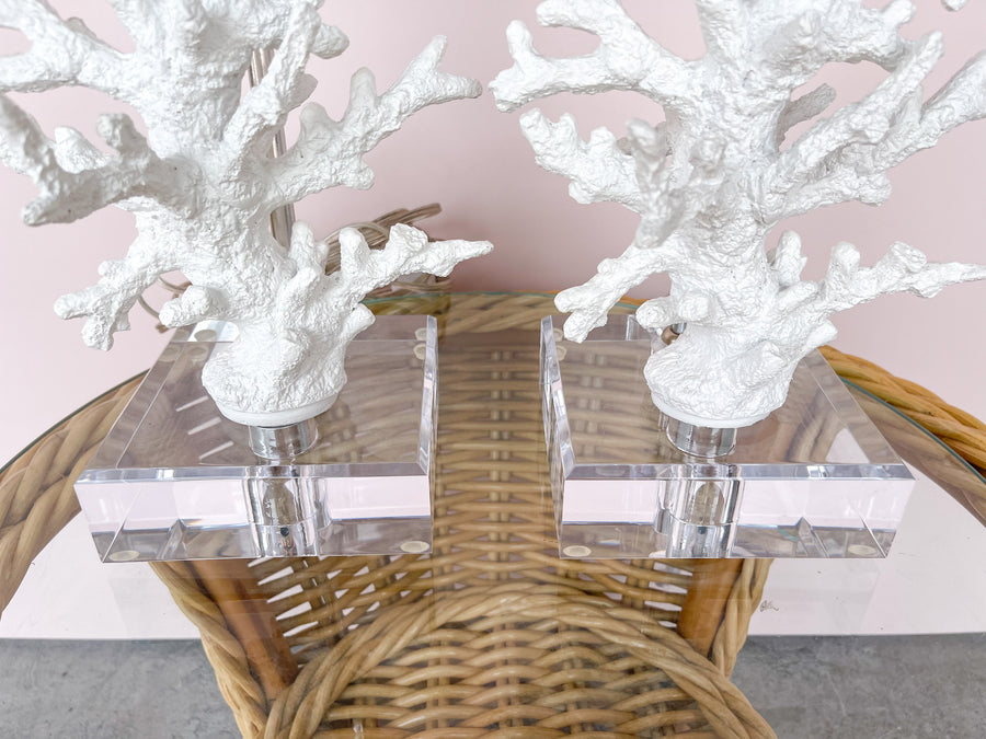 Pair of Coral and Lucite Lamps