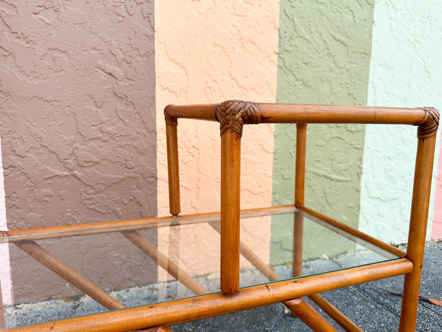 Handsome Two Tier Rattan Side Table