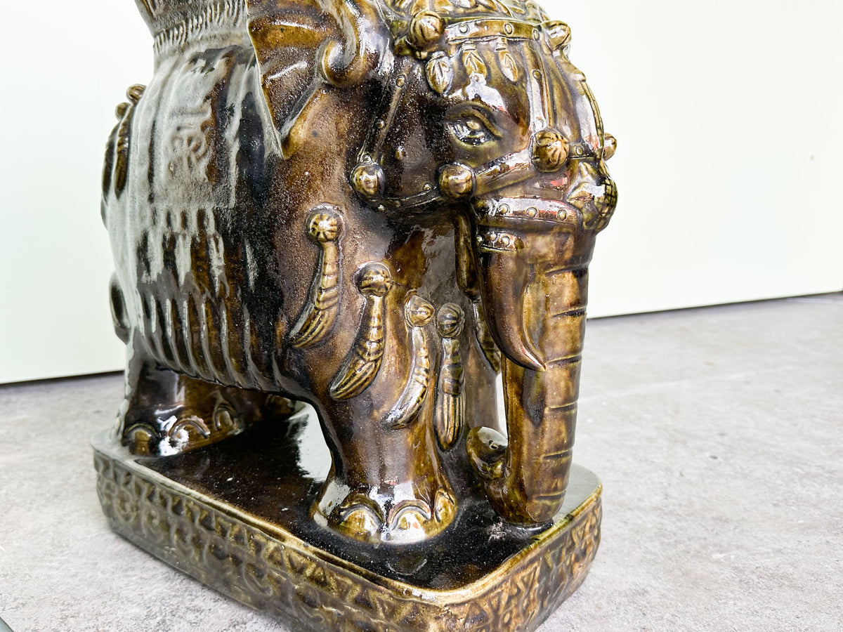 Pair of Terracotta Olive Green Elephant Garden Seats