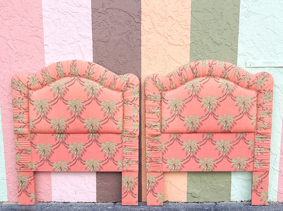 Pair of Upholstered Palm Tree Twin Headboards