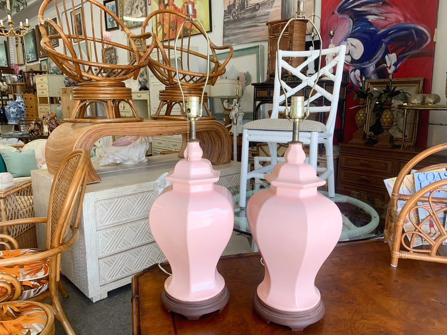 Pair of Blush Pink Ginger Jar Lamps