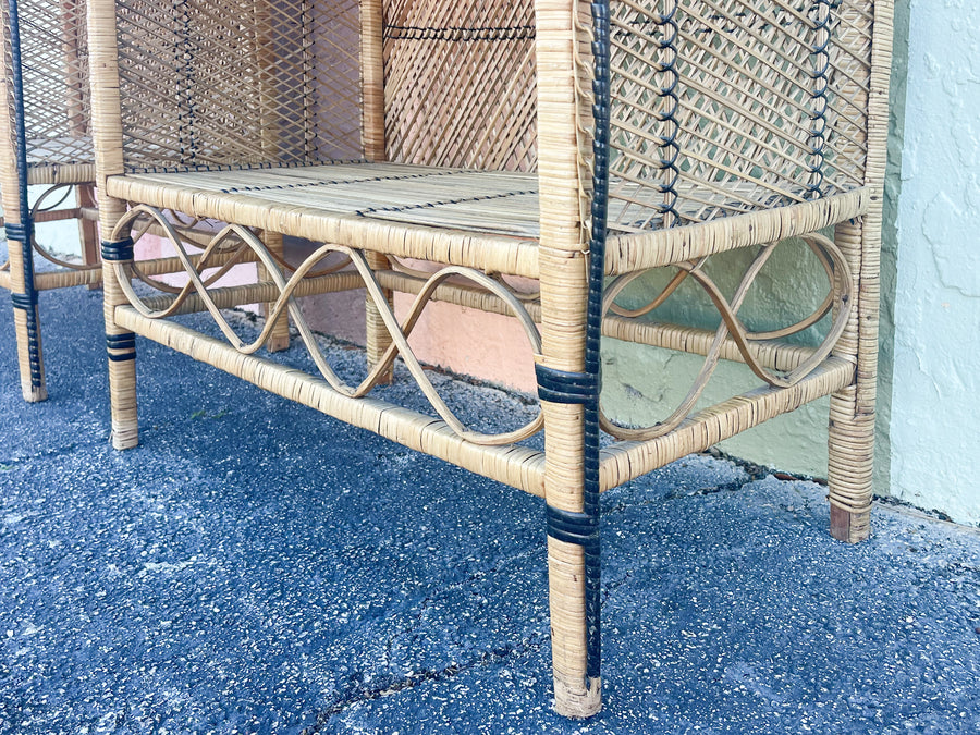 Pair of Coastal Buri Rattan Etageres