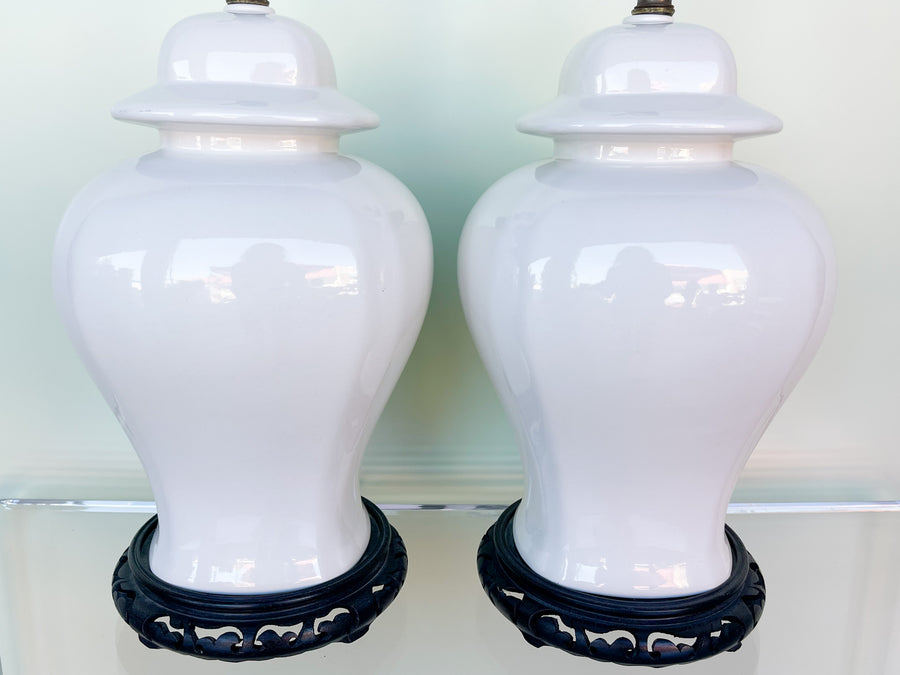 Pair of White Ginger Jar Lamps