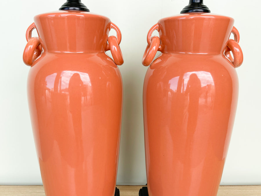 Pair of Orange Ceramic Lamps