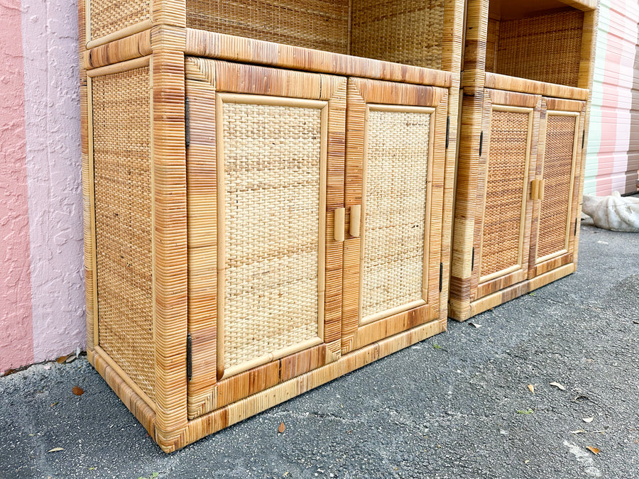 Pair of Rattan Wrapped Cabinets