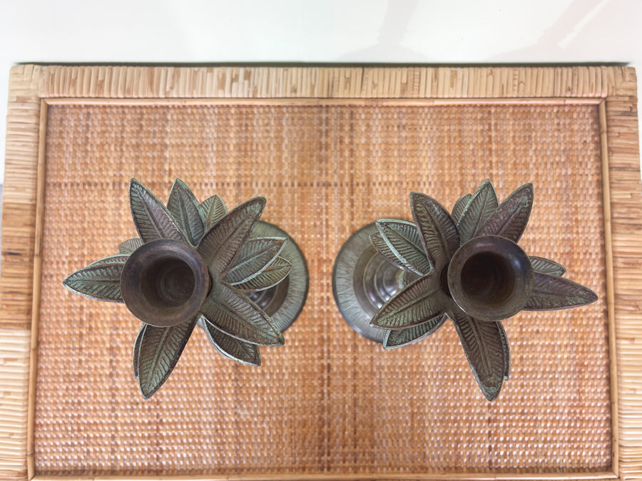 Pair of Brass Palm Tree Candlesticks