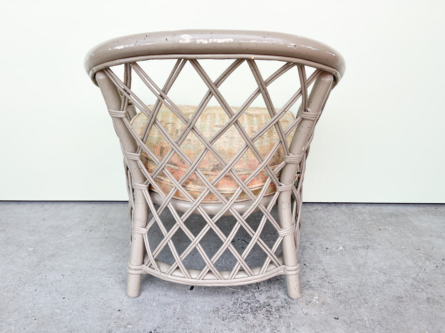 Pair of Ficks Reed Rattan Lattice Barrel Chairs