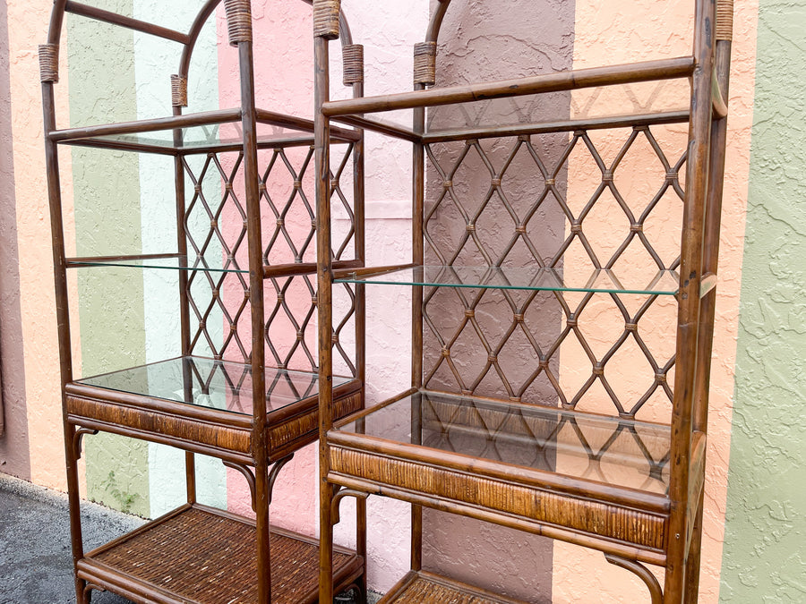 Pair of Island Style Rattan Etageres