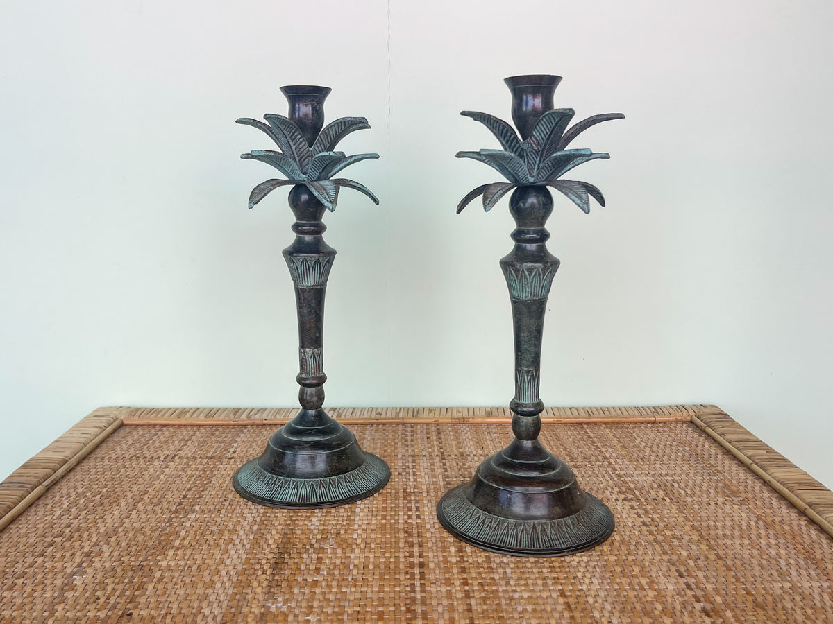 Pair of Brass Palm Tree Candlesticks