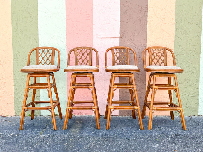 Set of Four Coastal Rattan Bar Stools