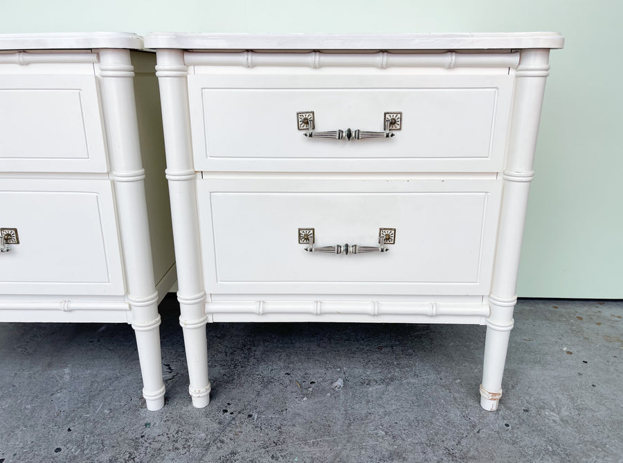 Pair of Palm Beach Chic Faux Bamboo Nightstands