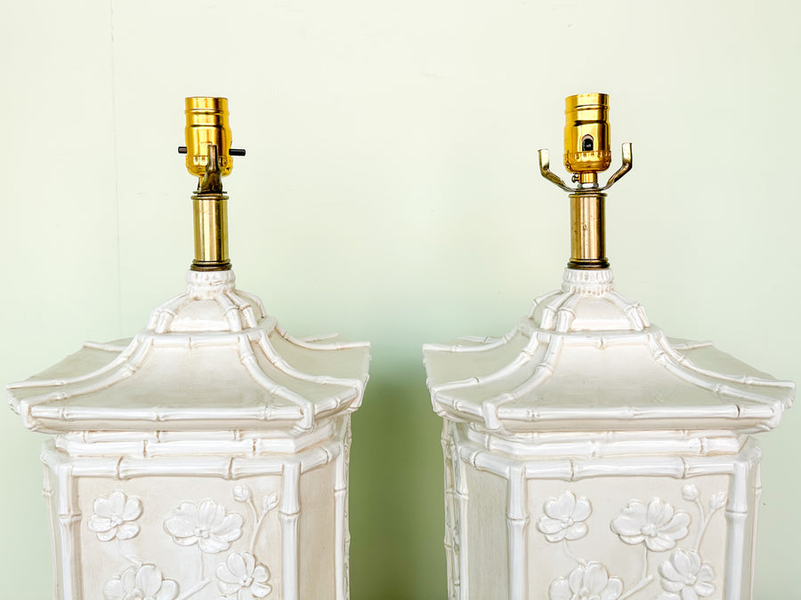 Pair of Faux Bamboo Pagoda Lamps