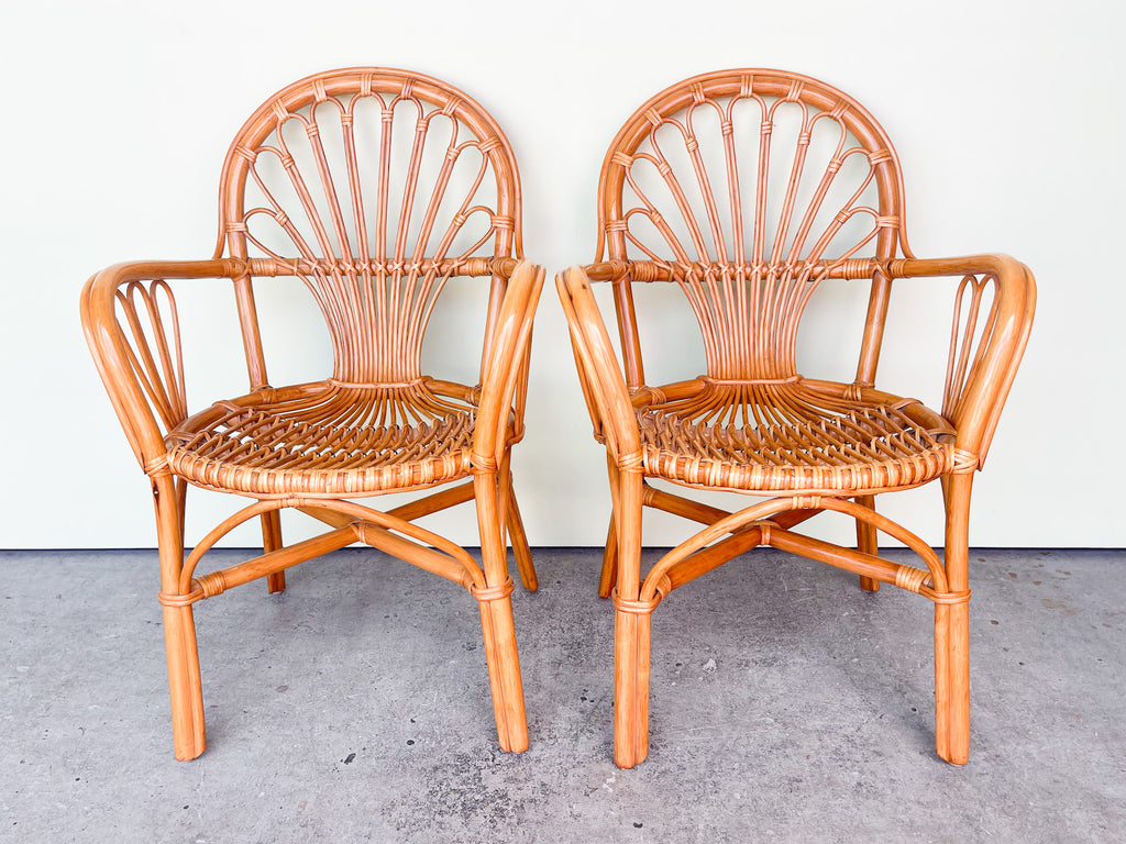 Pair of Cute Coastal Rattan Arm Chairs