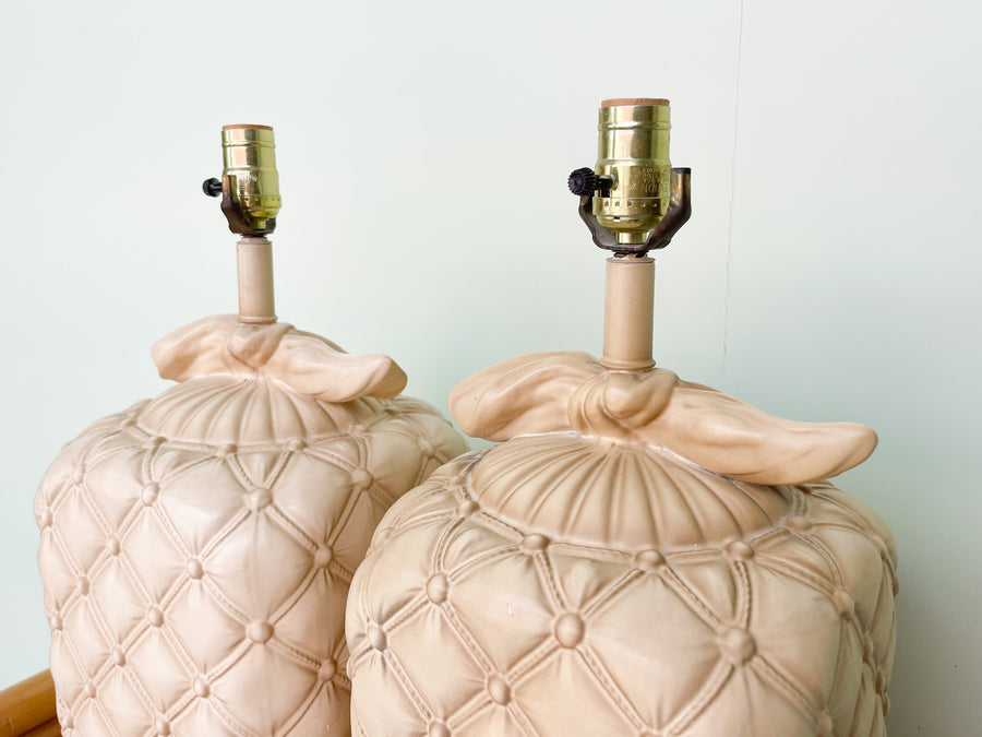 Pair of Ceramic Draper Style Quilted Lamps