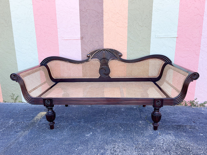 West Indies Style Mahogany and Cane Sofa