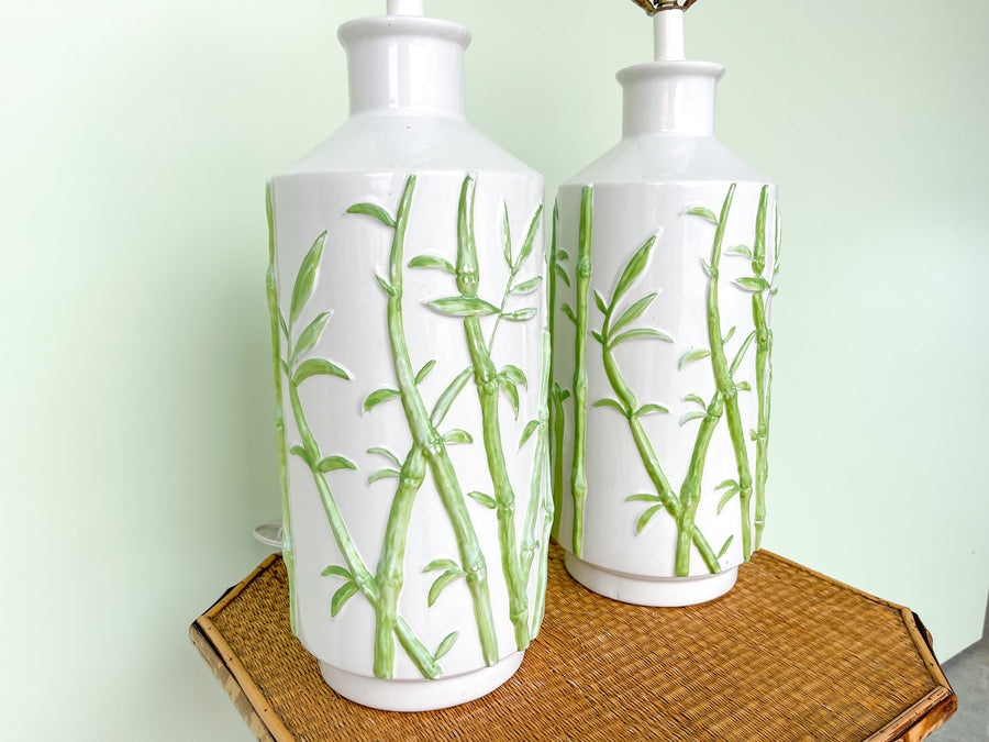 Pair of Ceramic Bamboo Lamps