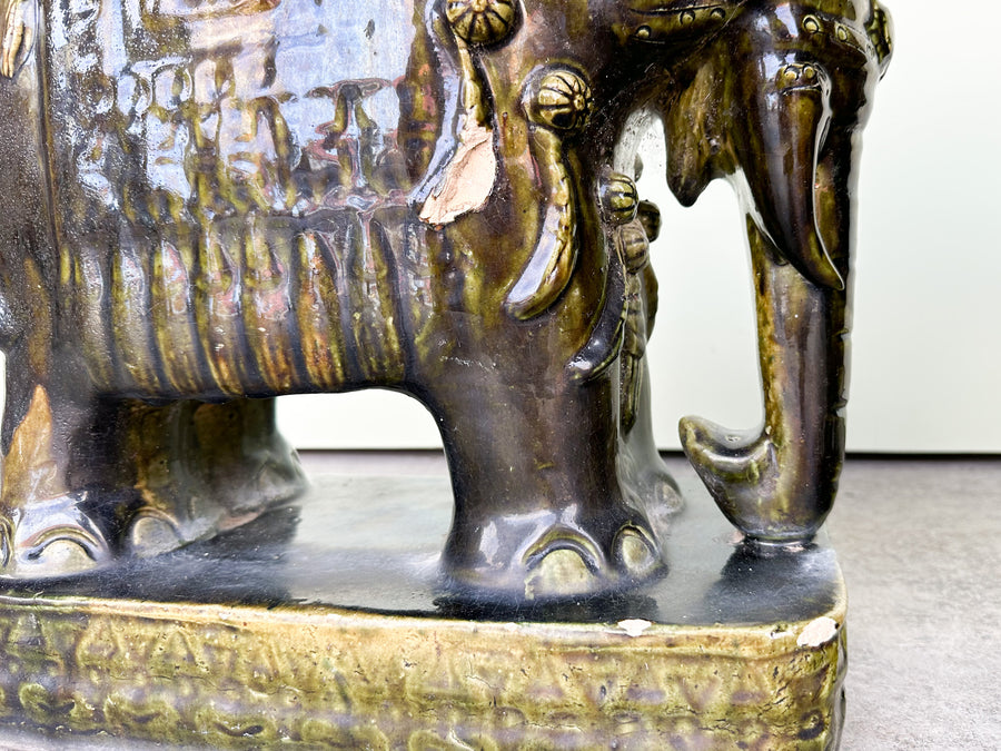 Pair of Terracotta Olive Green Elephant Garden Seats