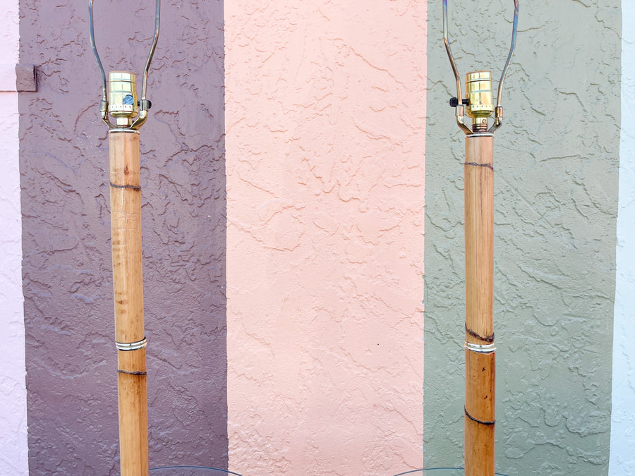 Pair of Old Florida Rattan Table Lamps