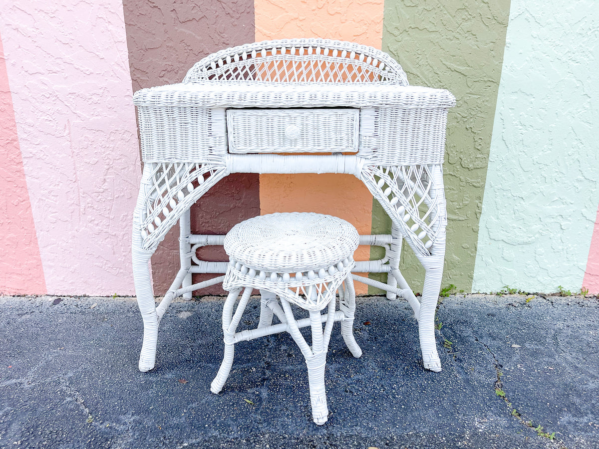 Warehouse Wednesday Sale: Petite Wicker Vanity and Stool