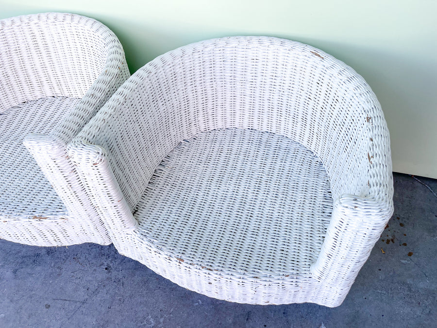 Pair of Kips Bay Show House Rattan Swivel Chairs