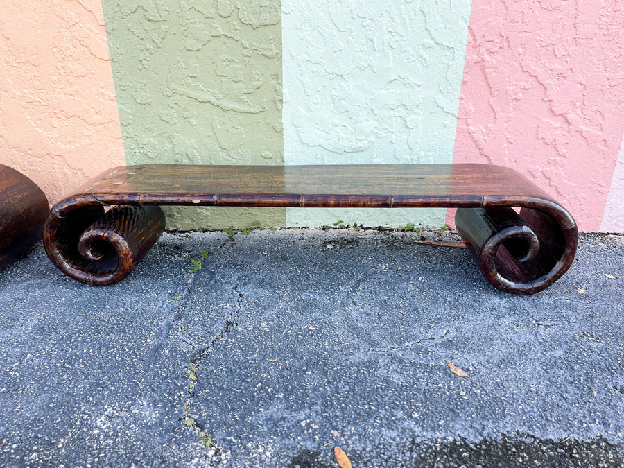 Pair of Wood Scroll Tables