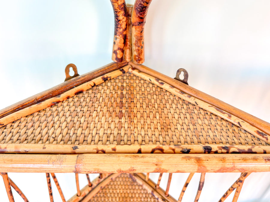 Pair of Tortoiseshell Rattan Corner Shelves