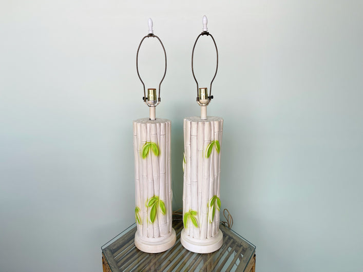 Pair of Faux Bamboo Leaf Lamps
