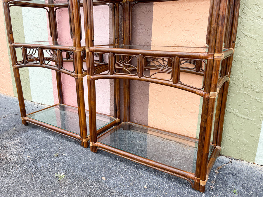 Pair of Island Chic Rattan Etageres