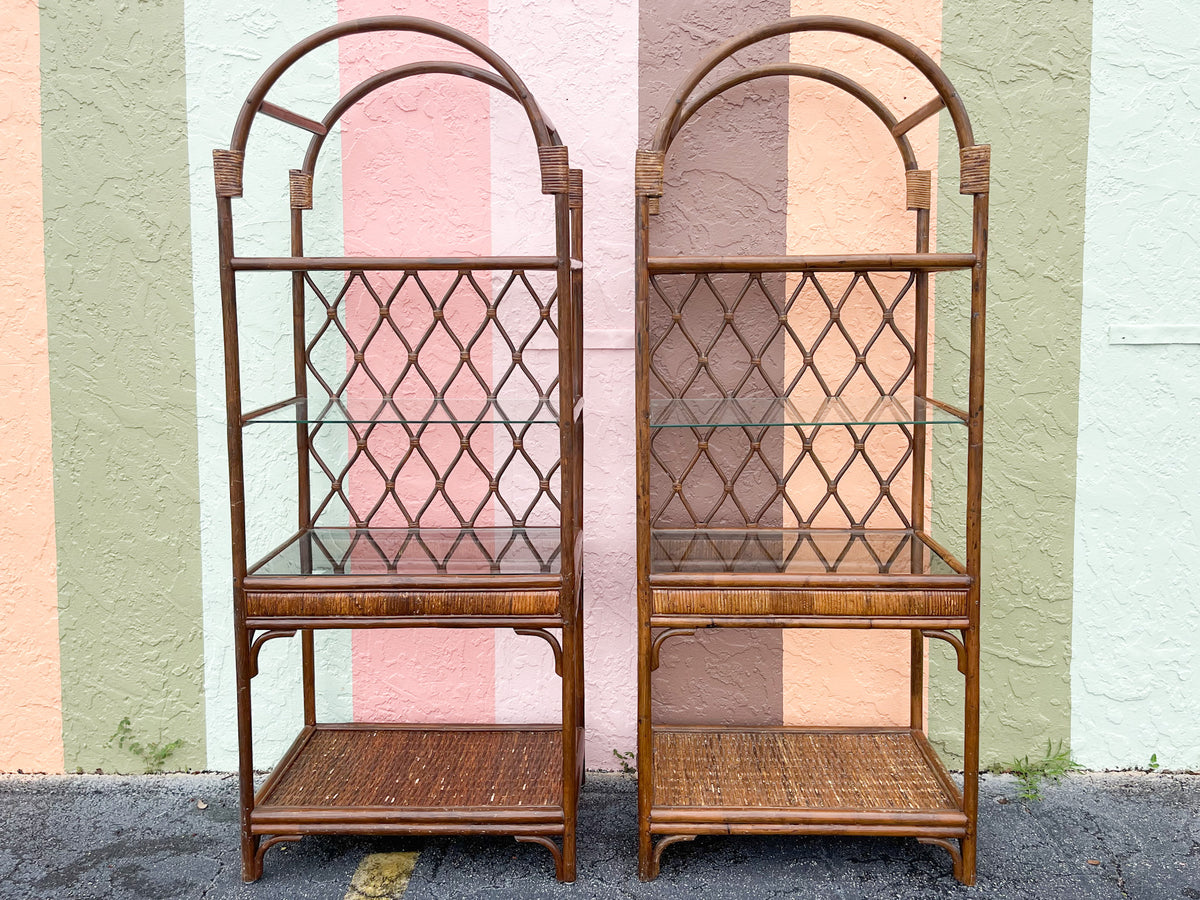 Pair of Island Style Rattan Etageres