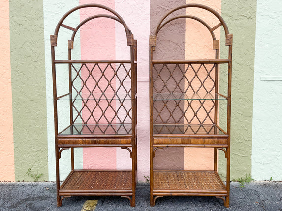 Pair of Island Style Rattan Etageres