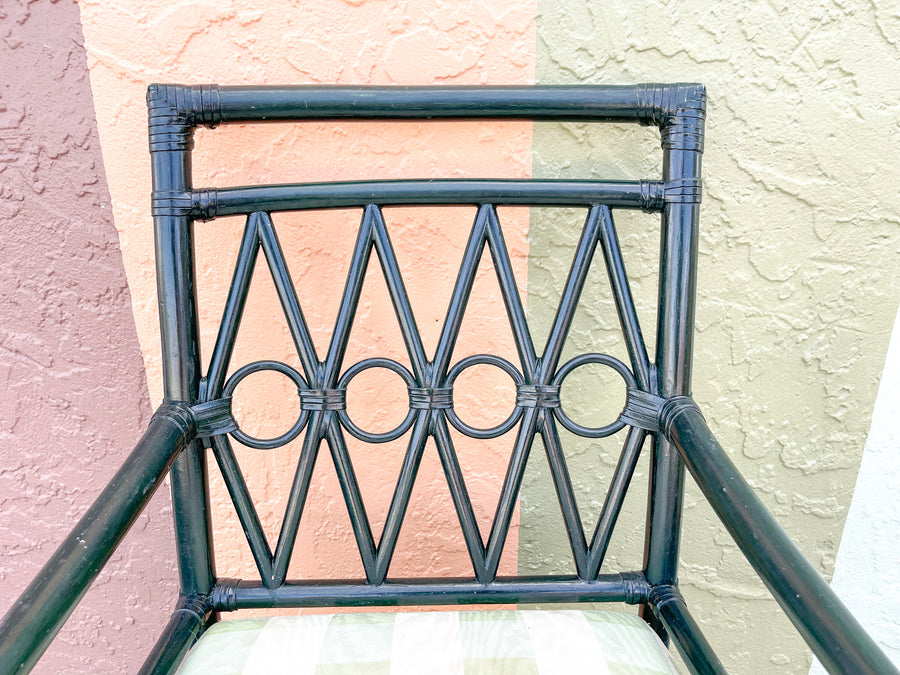 Set of Four Hunter Green Rattan Arm Chairs