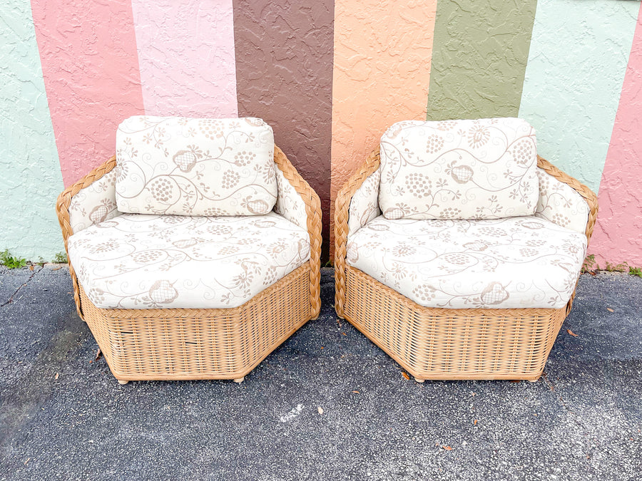Pair of Braided Rattan Hex Chairs