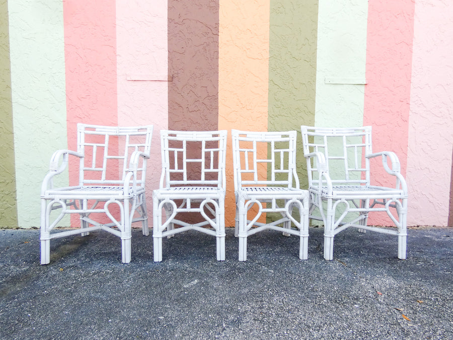 Pair of Painted Rattan Arm Chairs